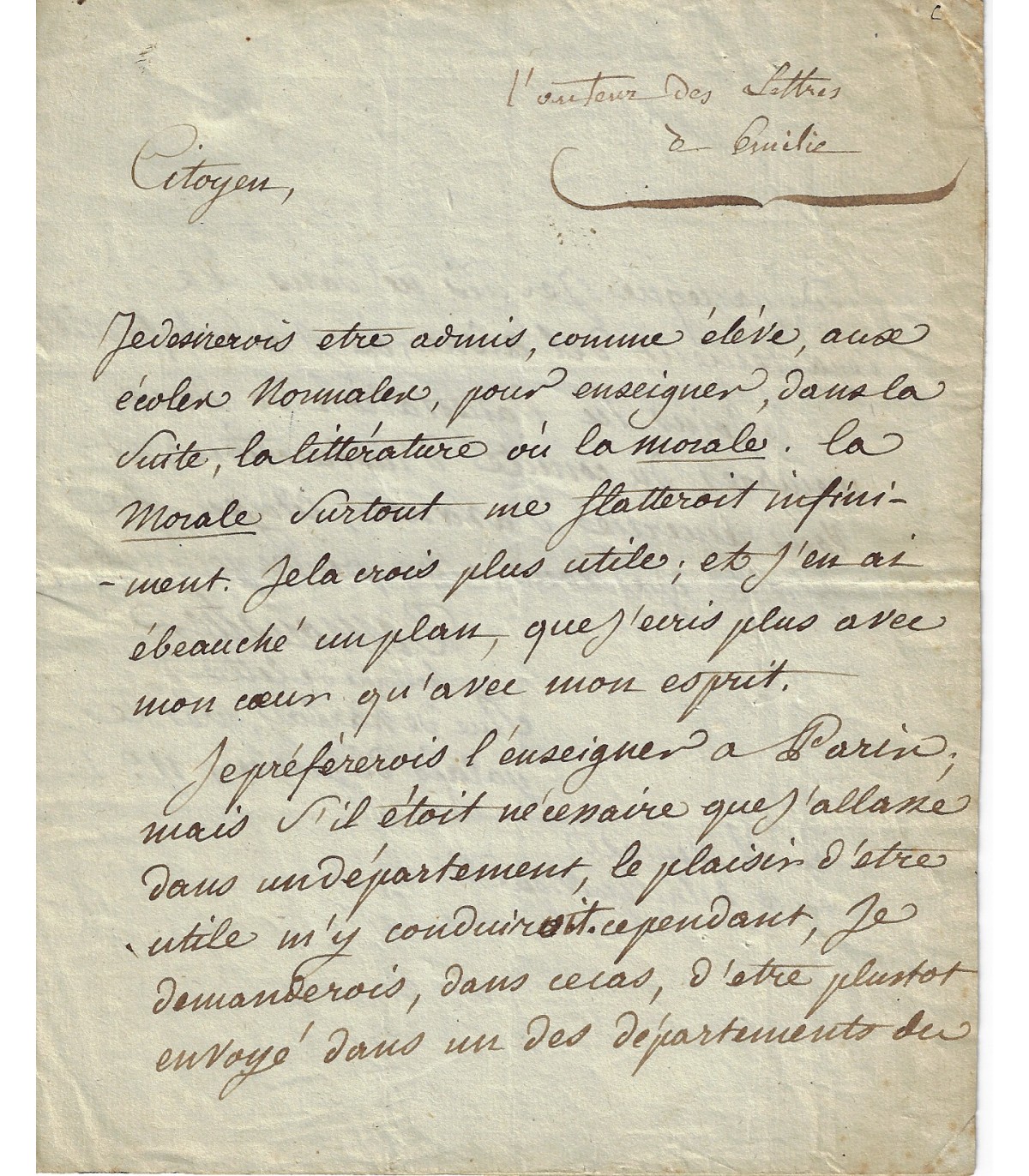 DEMOUSTIER Charles-Albert, avocat, homme de lettres. Lettre autographe (E  10324)