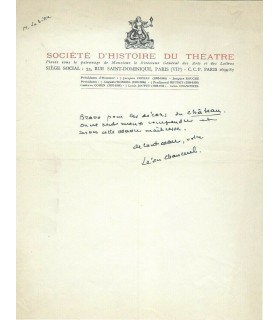 CHANCEREL Léon, dramaturge. Lettre autographe (G 5085)