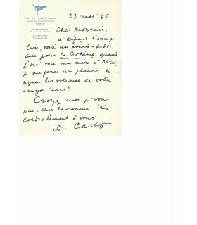 CARCO Francis, écrivain, poète. Lettre autographe (G 5323)