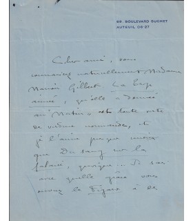 COLETTE, écrivaine. Lettre Autographe (G 3843)