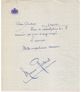 ROSTAND Maurice, écrivain. Lettre autographe (G 4704).