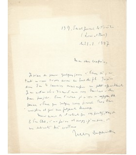 SUPERVIELLE Jules, poète. Lettre autographe (G 2970)