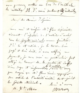 VERON Louis-Désiré, journaliste et homme politique. Lettre autographe (E 10548)