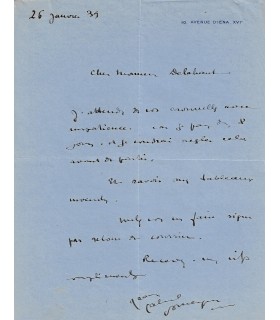 DOMERGUE Jean-Gabriel. Peintre et graveur. Lettre autographe au galériste belge Delahaut, 1939 (Réf. G 5344)