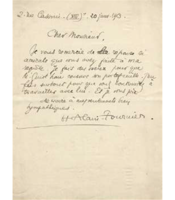 ALAIN-FOURNIER. Ecrivain. Lettre Autographe (Réf. G 3847)