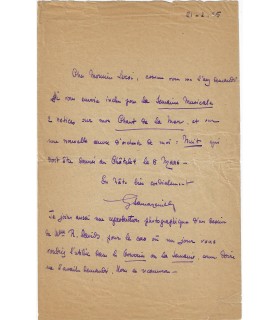 SAMAZEUILH Gustave. Compositeur. Lettre, 21 février 1925 (Réf. G 5944)