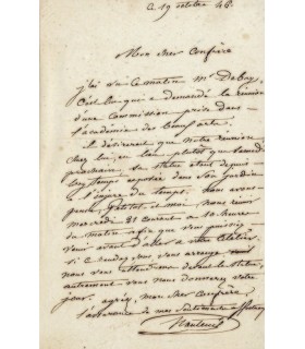 NANTEUIL Charles-François, sculpteur. Lettre Autographe (G 3064)