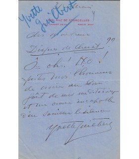 GUILBERT Yvette, chanteuse. Lettre autographe (G 5299)