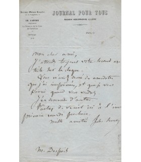 SIMON Jules, philosophe. Lettre Autographe (G 1060)