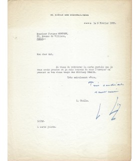 CHALLE (Léon). Lettre dactyl. avec mots autographes (E 10229)