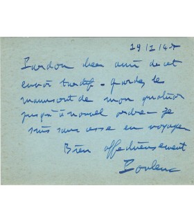 POULENC (Francis). Carte autographe signée. (G 4565)