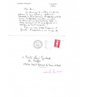 DEON (Michel). Carte autographe signée avec enveloppe (G 6136)