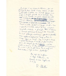 ABELLIO Raymond, Georges Soulès, dit. Homme de lettres. Billet autographe (Réf. E 10003)